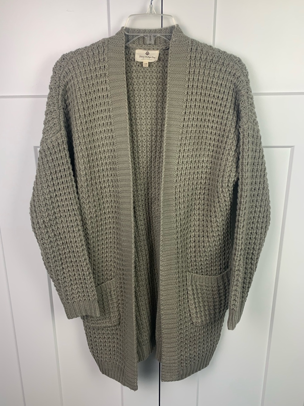 Long Chunky Knit Cardigan Sweater S M Gray Beige Boho Granola Western Fall